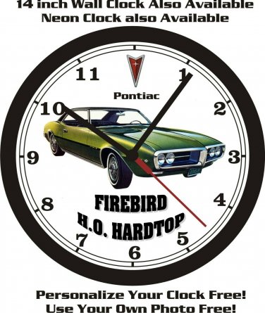 1968 PONTIAC FIREBIRD H.O. HARDTOP WALL CLOCK-FREE USA SHIP!-Camaro, Trans/Am