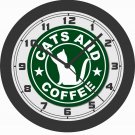 CATS & COFFEE WALL CLOCK-NEW!-FREE USA SHIP