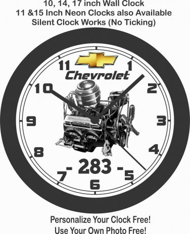 CHEVROLET 283 ENGINE PHOTO WALL CLOCK-FORD, PONTIAC, OLDSMOBILE, BUICK