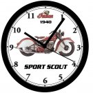 1940 INDIAN SPORT SCOUT MOTORCYCLE WALL CLOCK-Free USA Ship