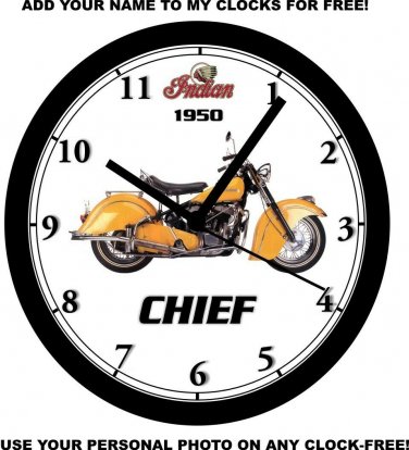 1950 INDIAN CHIEF MOTORCYCLE WALL CLOCK-FREE USA SHIP