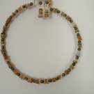Natural Agate With Dalmation Jasper Beads Necklace With Earrings