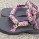 Girls Toddler Teva Sporty Velcro Sandals Pink & Green Frog Theme Size 9M EUC