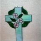 DOGWOOD CROSS STAINED GLASS SUNCATCHER HANDCRAFTED