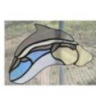 DOLPHIN JUMPING THE WAVES STAINED GLASS SUNCATCHER HANDCRAFTED