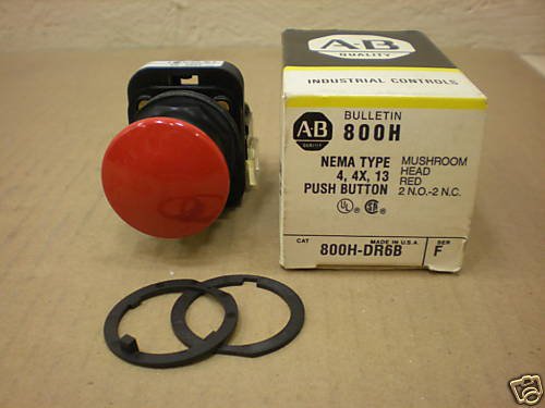 1 NIB ALLEN BRADLEY 800H-DR6B PUSHBUTTON 800HDR6B 2 NO - 2 NC MUSHROOM RED SER F