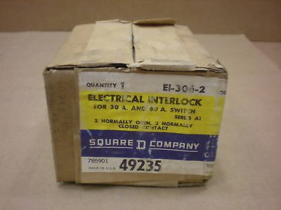 1 NIB SQUARE D EI-306-2 EI3062 ELECTRICAL INTERLOCK 30A AND 60A 2 N.O. 2 N.C.