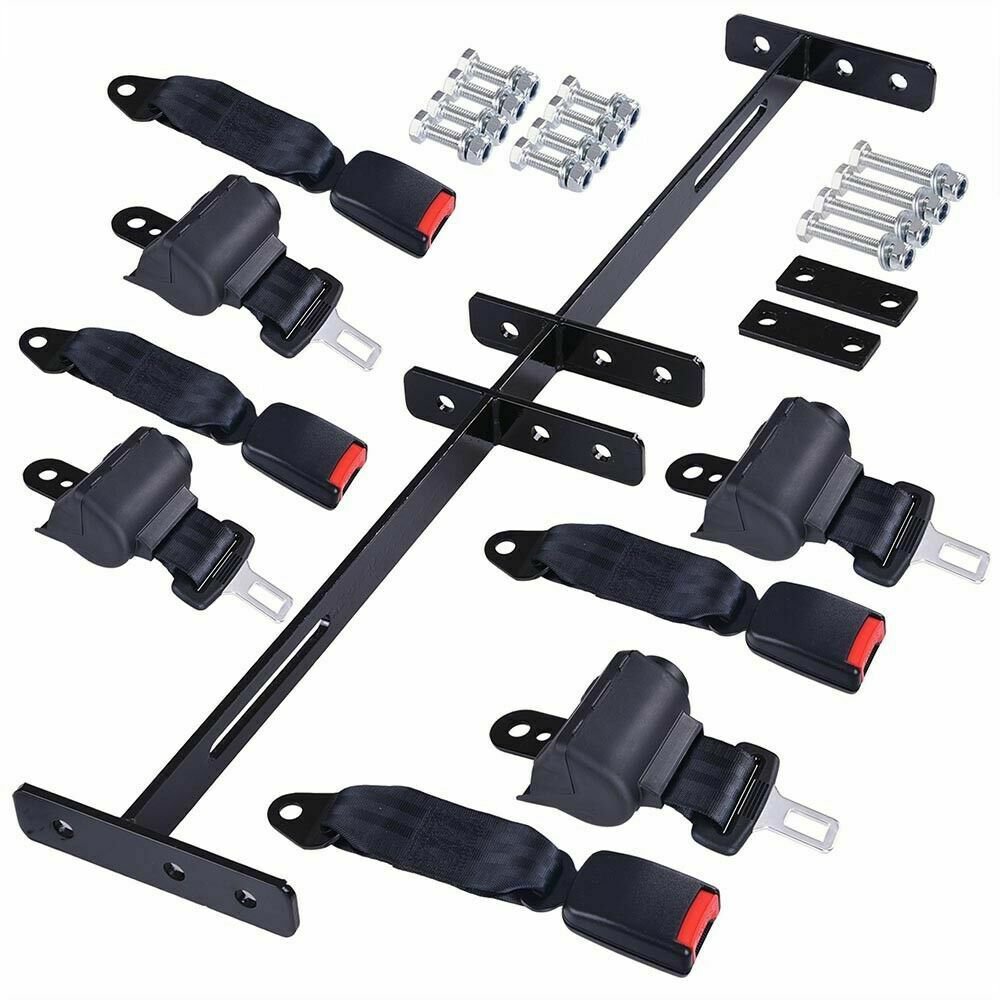 Retractable 4 Seat Belts Universal Golf Cart Mounting Bracket Kit Set