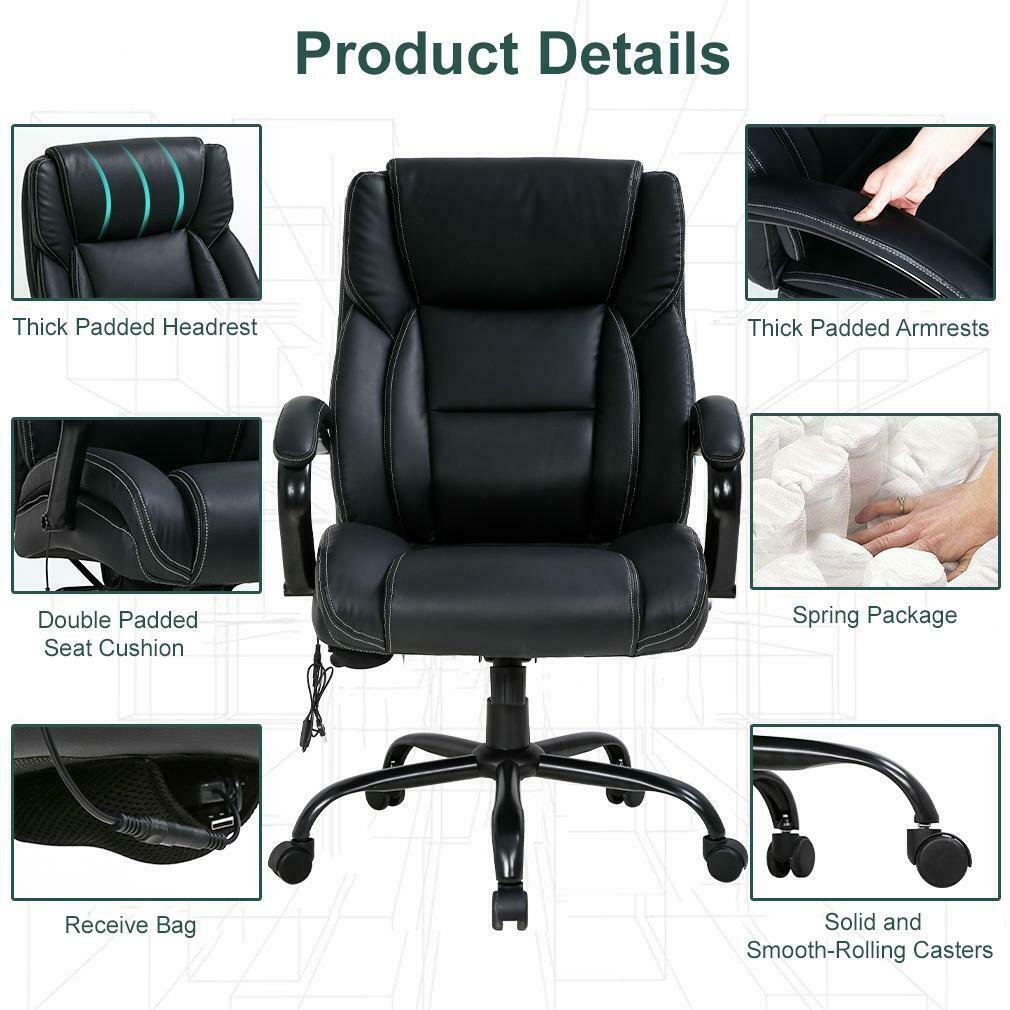 Big and Tall Office Chair 500lb Wide Seat Desk Chair with Lumbar ...