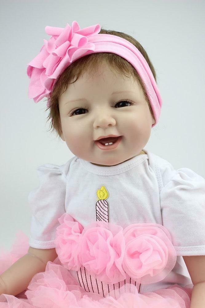 UBesGoo Reborn Baby Dolls 22" Soft Silicone Vinyl Lifelike Pink Dress