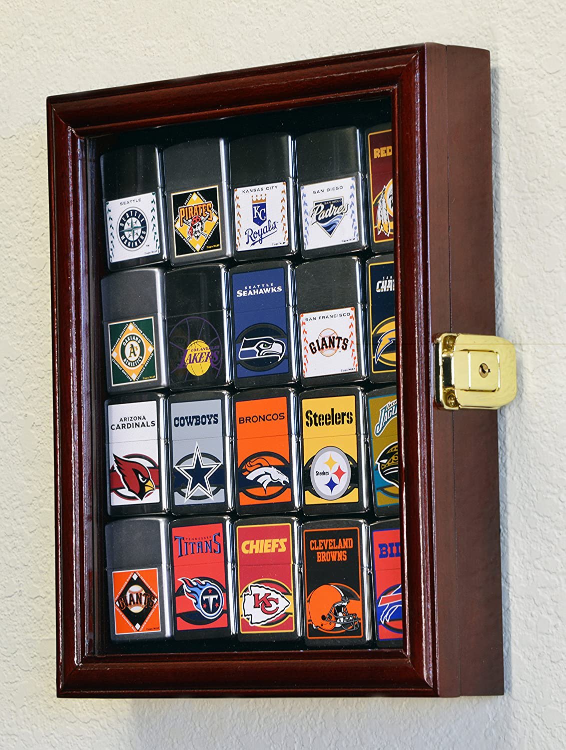 20 Zippo Lighter Display Case Holder Wall Rack Box Lockable