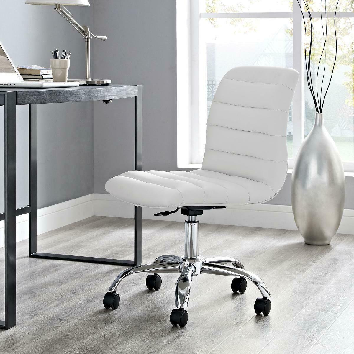 Modern Contemporary Office Chair, White Faux Leather