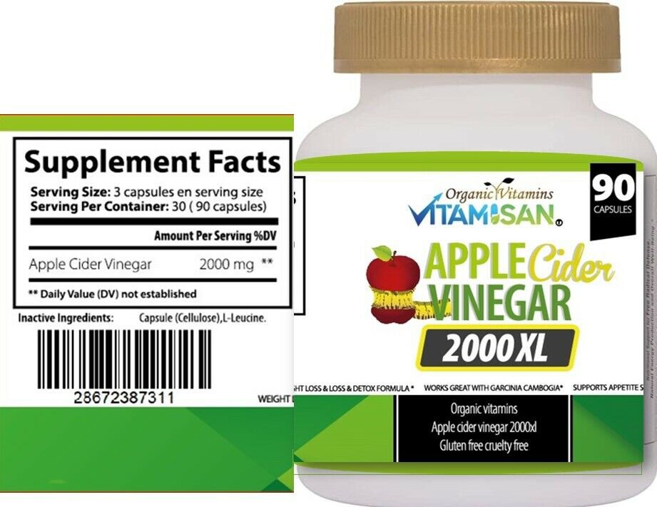 Apple Cider Vinegar 2000mg/serving 90 Capsules Natural Weight Loss - Keto Diet