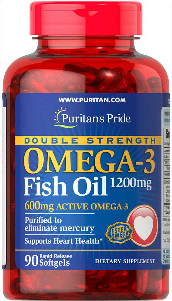 Puritans Pride Double Strength Omega3 Fish Oil 1200 mg/600 mg Omega3 -90Softgels