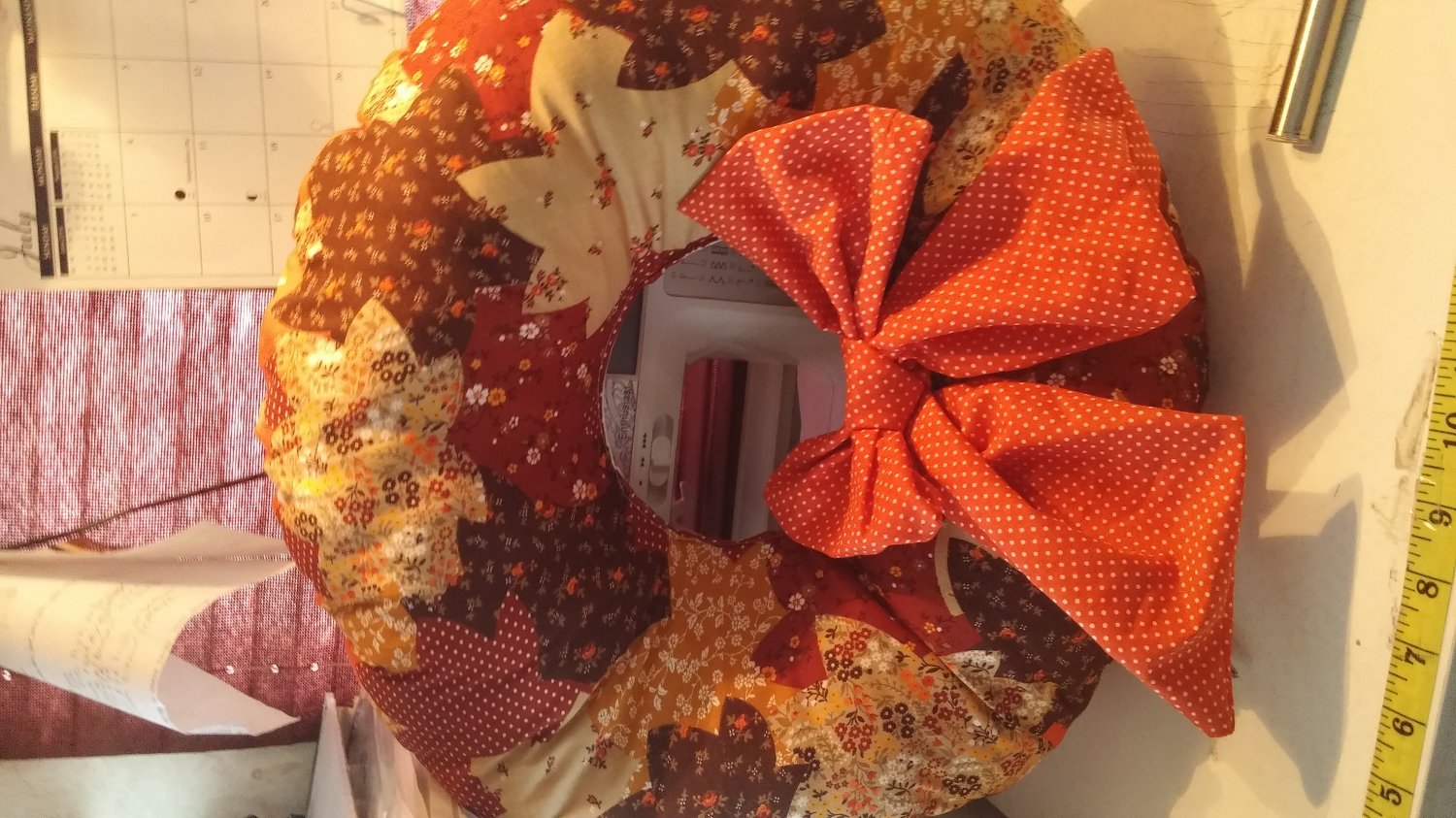 Orange dot ribbon fall wreath