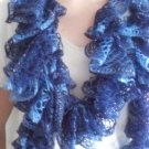 Handcrafted, Crocheted Ruffled Scarf, Boa Style, Blue, 87 inches