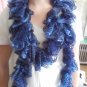 Handcrafted, Crocheted Ruffled Scarf, Boa Style, Blue, 87 inches