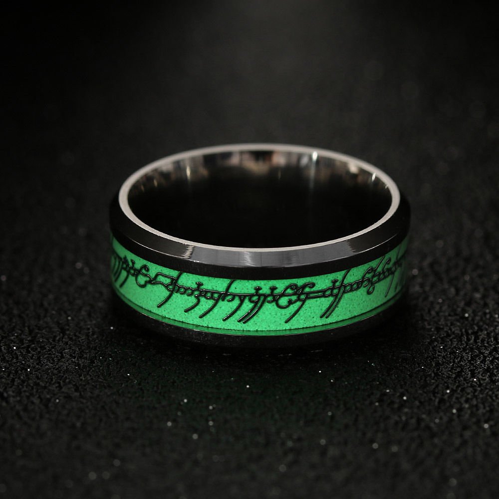 8mm Glow in the Dark Gold Lord of the Ring Stainless Steel Luminous Ring Band