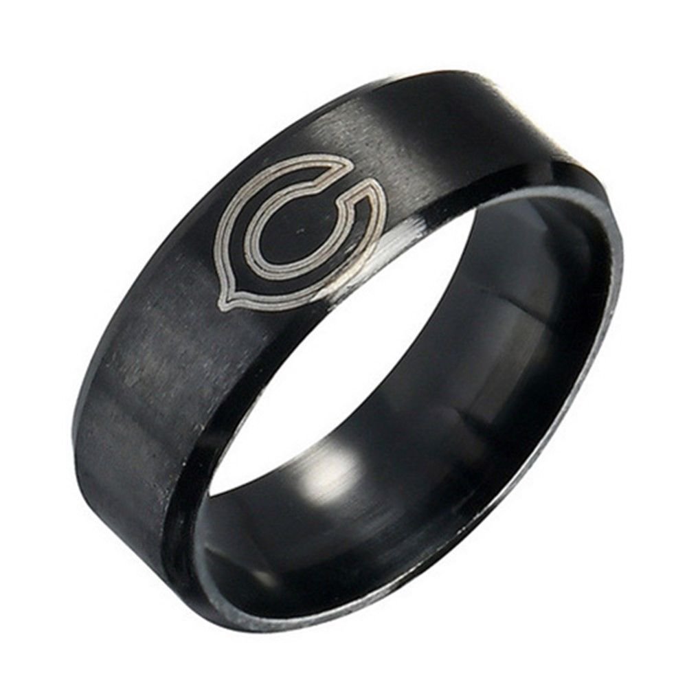 Chicago Bears Ring Football Black Titanium Steel Men Sport Ring Band