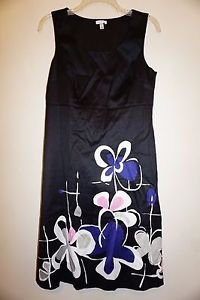 Semantiks sleeveless dress black with blue, pink, white floral print sz 4 EUC