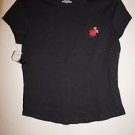 Express women's short-sleeve cotton shirt black w/ red & pink flowers size S NWT
