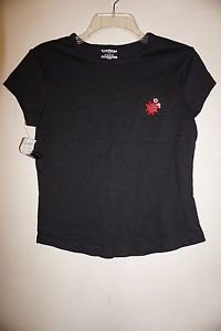 Express women's short-sleeve cotton shirt black w/ red & pink flowers size S NWT