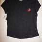 Express women's short-sleeve cotton shirt black w/ red & pink flowers size S NWT