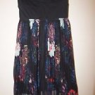 Roxy strapless dress black cotton top with pleated floral skirt size S NWT