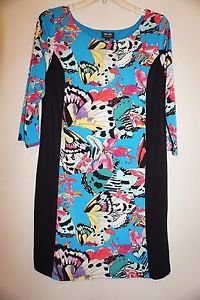 Nicole Miller shift dress bold butterfly print with black size M NWT