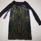 Hale Bob beaded dress black with green/olive/blue velvet burnout design sz S NWT
