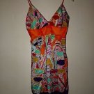 Single silk camisole sz S orange with purple green red boho pattern EUC