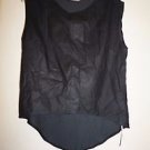 Townsen black sleeveless top blouse leather front curved hemline sz L NWOT $242