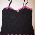 Express silk tank top size S black with white dots and pink lace trim EUC
