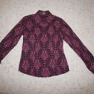Ann Taylor long-sleeve blouse shirt magenta purple mauve pattern size O EUC