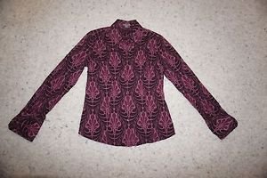 Ann Taylor long-sleeve blouse shirt magenta purple mauve pattern size O EUC