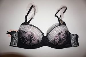 Victoria's Secret Designer demi bra pink w/ black & white lace tulle 32C/34B NWT