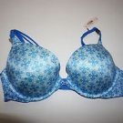 Victoria's Secret push-up bra 32B or 34C white with blue pattern rhinestones NWT