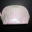 Victoria's Secret cosmetic bag case white iridescent sequins with stripes NWT