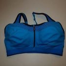 Victoria's Secret knockout sport bra front zip 34C turquoise w/ mesh, black NWOT