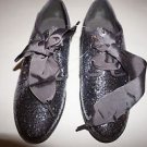 Gap big girls shoes size 5 silver glitter oxfords with gray ribbon laces new