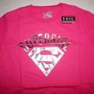 Girls Under Armour hot pink Supergirl t-shirt with silver foil logo sz YXL NWT