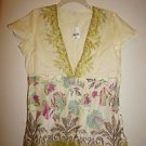 J. Jill cotton V-neck blouse sz PS desert etch cream w/ magenta green floral NWT
