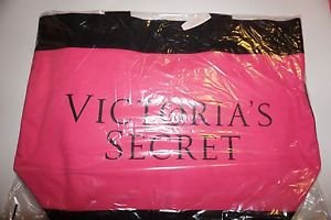 Victoria's Secret large canvas open totebag bright pink and black 21 X 14.5 NWT
