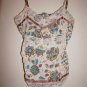 Womens Nolita tank top sz S beige with brown & turquoise flowers lace tie EUC