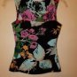 Womens Nolita tank top sz S beige with brown & turquoise flowers lace tie EUC