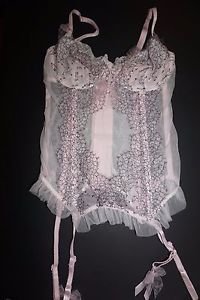 Victoria's Secret bustier corset Chantilly Lace ice pink white black sz 34C NWT