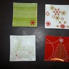 Partylite Merry Christmas set of 4 pillar trays white, red, green designs NWOB