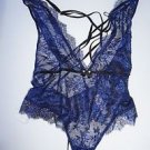 Victoria's Secret Chantilly Lace metallic blue black shimmer lace teddy szL NWT