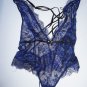 Victoria's Secret Chantilly Lace metallic blue black shimmer lace teddy szL NWT