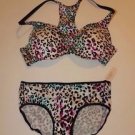 Victoria’s Secret racerback demi 32B & hiphugger sz M white w/ animal print NWT